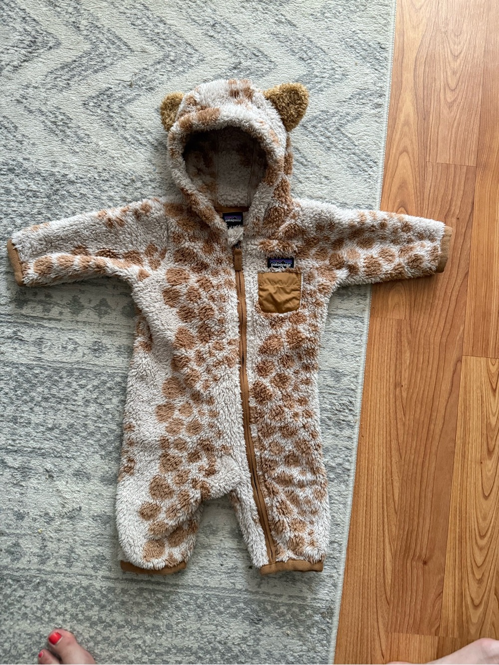 Patagonia Fleece One-Piece Bunting in Cream and Brown Spot